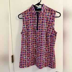 J. MCLAUGHLIN Smooth Stretch Catalina Cloth MULTI 1/4 Zip Mock Neck SHIRT Size M